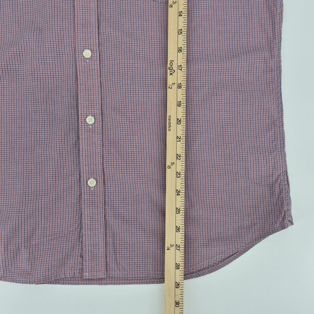 Banana Republic Men's Red Blue Gingham Check Short Sleeve Button Up Shirt‎ Sz L